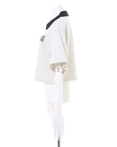 INGNI(イング) ハーフZIP襟配色胸ロゴショート丈Tシャツ オートミール
