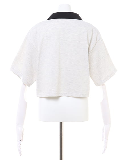 INGNI(イング) ハーフZIP襟配色胸ロゴショート丈Tシャツ オートミール