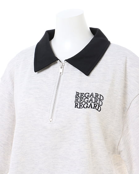 INGNI(イング) ハーフZIP襟配色胸ロゴショート丈Tシャツ オートミール