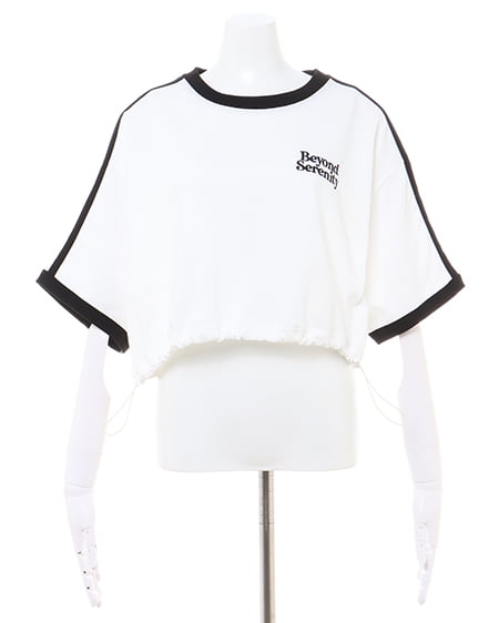 INGNI（イング） 裾ドロスト胸ロゴ袖ラインリンガーTシャツ ｵﾌﾎﾜｲﾄ