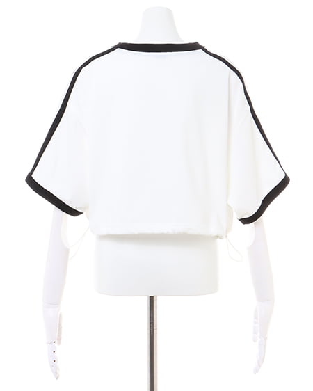 INGNI（イング） 裾ドロスト胸ロゴ袖ラインリンガーTシャツ ｵﾌﾎﾜｲﾄ