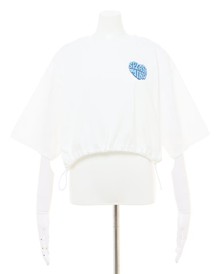 INGNI(イング) 裾ドロストBackハートロゴショート半袖Tシャツ オフホワイト/ブルー