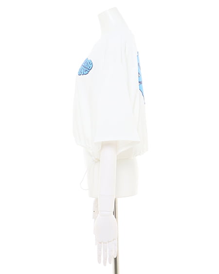 INGNI(イング) 裾ドロストBackハートロゴショート半袖Tシャツ オフホワイト/ブルー