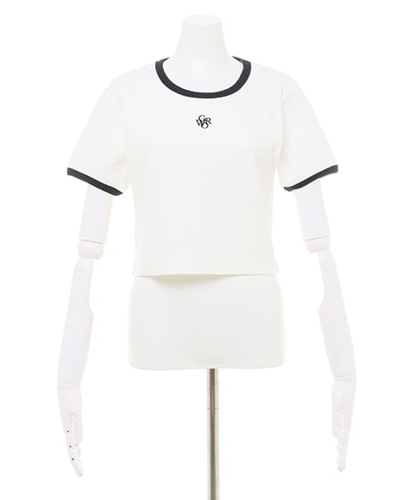 INGNI(イング) 胸刺しゅうロゴリンガーリブTシャツ オフホワイト/クロ