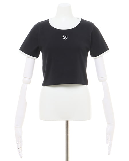 INGNI(イング) 胸刺しゅうロゴリンガーリブTシャツ クロ/オフホワイト