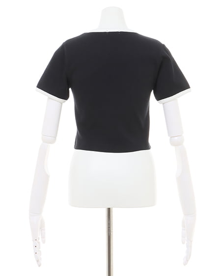 INGNI(イング) 胸刺しゅうロゴリンガーリブTシャツ クロ/オフホワイト