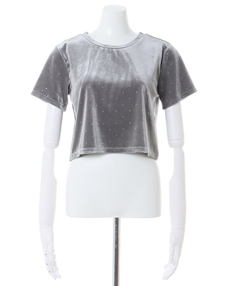 INGNI（イング） ストーン付ベロアTシャツ ｸﾞﾚｰ