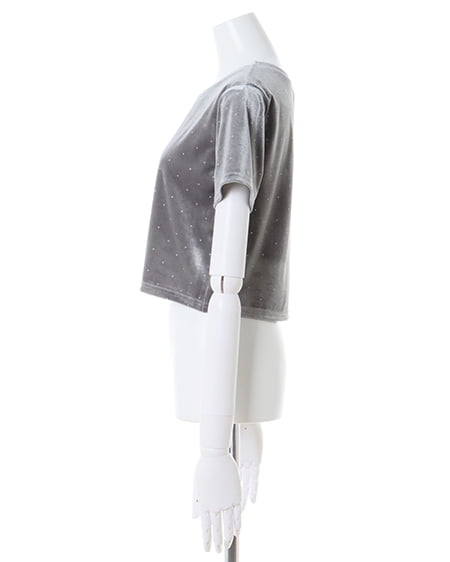INGNI（イング） ストーン付ベロアTシャツ ｸﾞﾚｰ