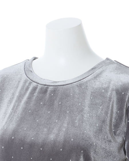 INGNI（イング） ストーン付ベロアTシャツ ｸﾞﾚｰ