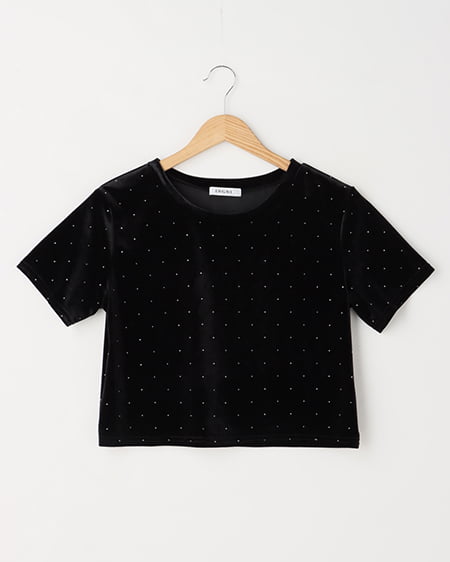 ストーン付ベロアTシャツ