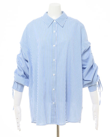 INGNI(イング) 袖ドロスト/シャツ オフブルー/ストライプ