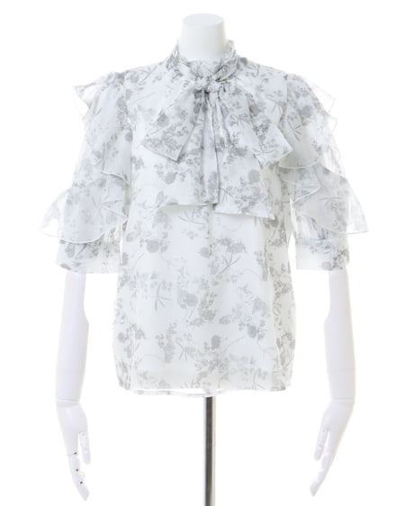 INGNI（イング） 袖フリル花柄シアー5分袖／ブラウス ｸﾞﾚｰ