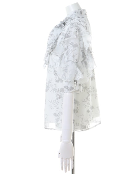 INGNI（イング） 袖フリル花柄シアー5分袖／ブラウス ｸﾞﾚｰ