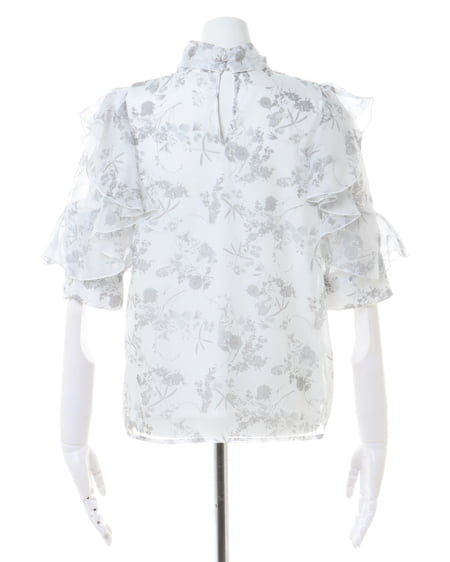 INGNI（イング） 袖フリル花柄シアー5分袖／ブラウス ｸﾞﾚｰ