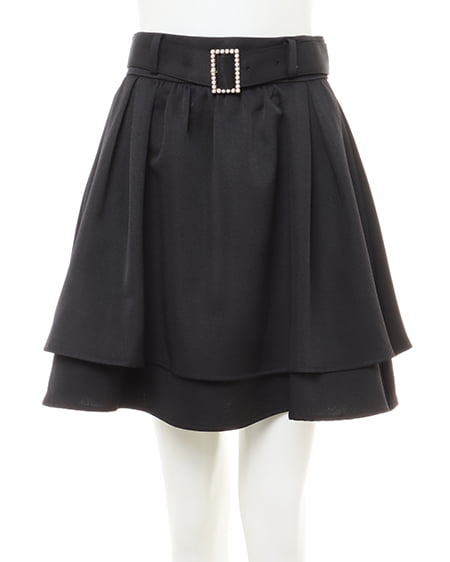 INGNI(イング) パール装飾バックル共ベルト付2段タックギャザーフレアスカート クロ