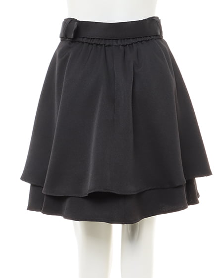 INGNI(イング) パール装飾バックル共ベルト付2段タックギャザーフレアスカート クロ