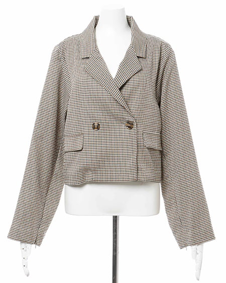 INGNI(イング) 袖スリットショート/ジャケット(セットアップ対応) ブラウン/チェック