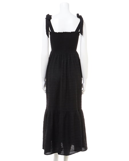 INGNI(イング) 肩リボンぽこぽこシャーリングワンピース クロ