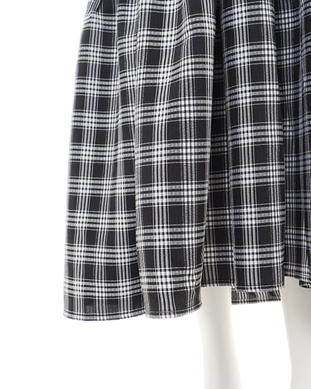 INGNI(イング) 肩リボンシャーリングチェック柄ワンピース クロ/チェック