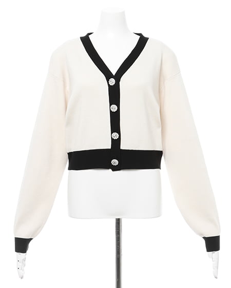 INGNI(イング) 配色装飾ボタンニットカーディガン アイボリー/クロ