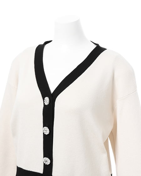 INGNI(イング) 配色装飾ボタンニットカーディガン アイボリー/クロ