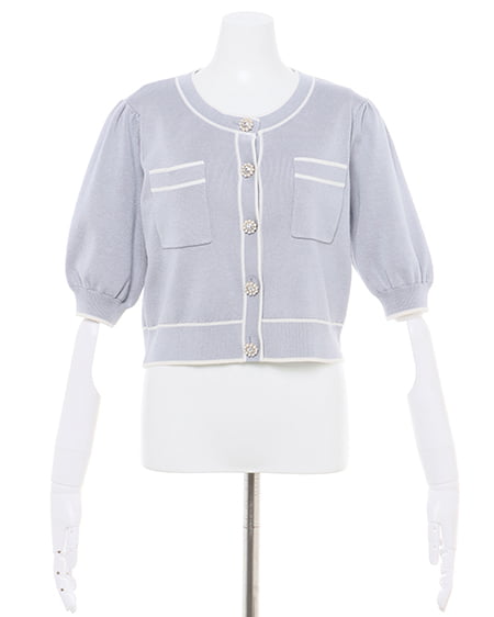 INGNI(イング) 配色半袖ニットカーディガン サックス/オフホワイト