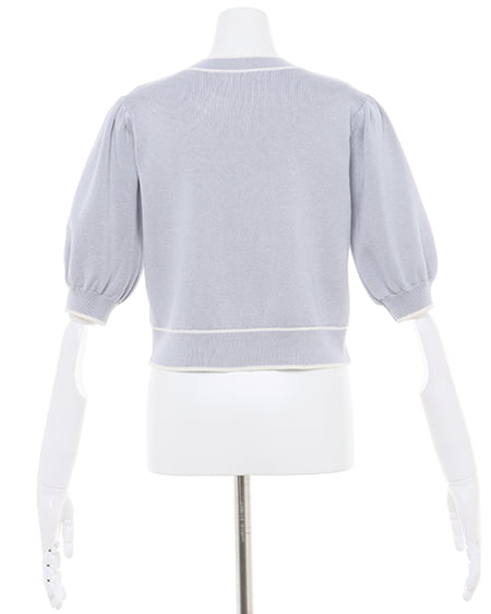 INGNI(イング) 配色半袖ニットカーディガン サックス/オフホワイト