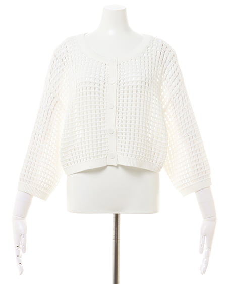 INGNI(イング) 2WAYショート丈/メッシュニット7分袖カーディガン オフホワイト