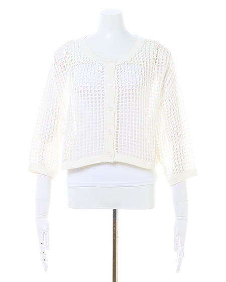 INGNI(イング) 2WAYショート丈メッシュ柄ニットカーディガン オフホワイト