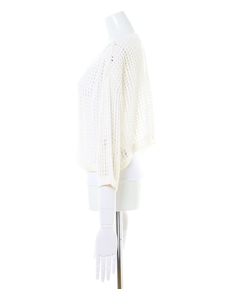 INGNI(イング) 2WAYショート丈メッシュ柄ニットカーディガン オフホワイト