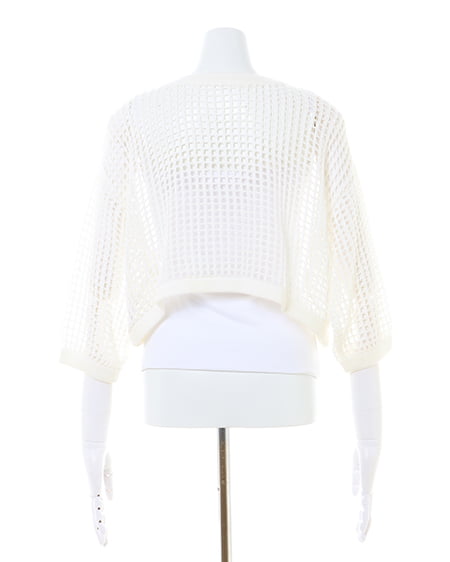 INGNI(イング) 2WAYショート丈メッシュ柄ニットカーディガン オフホワイト