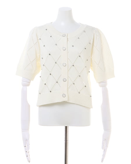 INGNI(イング) ラインストーンニットカーディガン オフホワイト