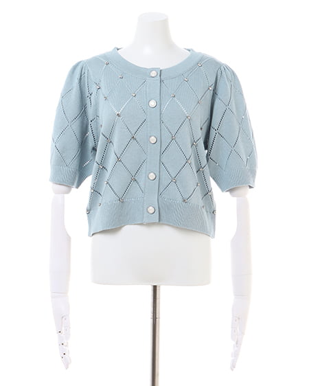 INGNI(イング) ラインストーンニットカーディガン ブルー