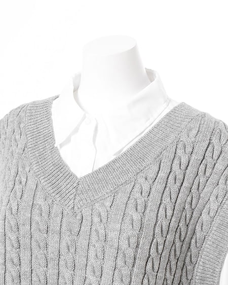 INGNI(イング) ショート丈ケーブルニットベスト+ショート丈シャツセット グレー