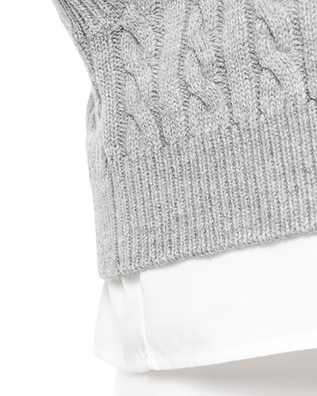 INGNI(イング) ショート丈ケーブルニットベスト+ショート丈シャツセット グレー