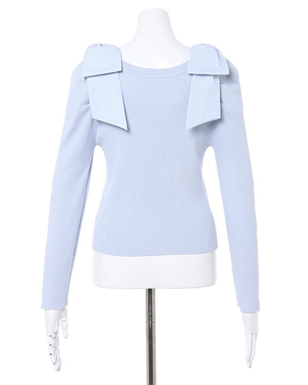 INGNI(イング) スクエアネック異素材肩リボンニット サックス