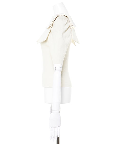 INGNI(イング) スクエアネック異素材肩リボン5分袖ニット オフホワイト