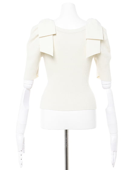 INGNI(イング) スクエアネック異素材肩リボン5分袖ニット オフホワイト