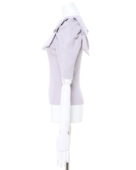 INGNI(イング) スクエアネック異素材肩リボン5分袖ニット グレージュ