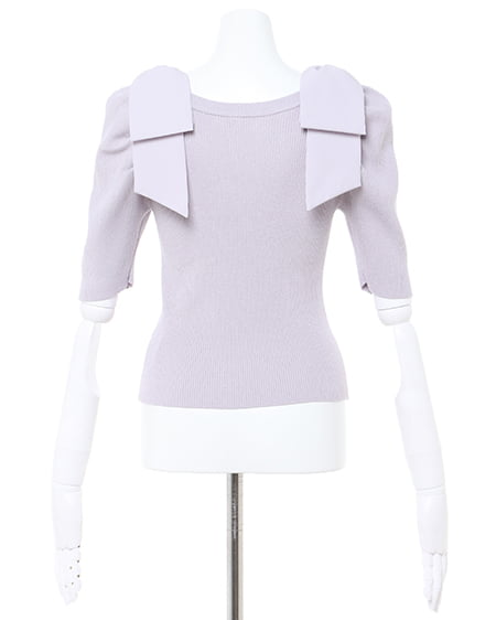 INGNI(イング) スクエアネック異素材肩リボン5分袖ニット グレージュ