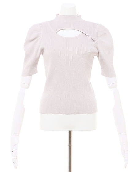 INGNI(イング) デコルテオープンパワショル5分袖ニット グレージュ