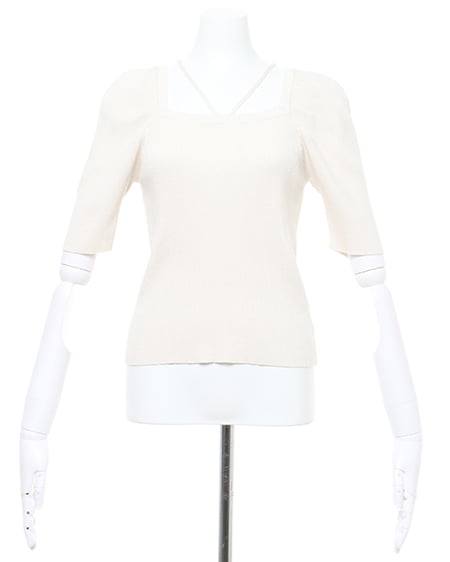 INGNI(イング) ホルタースクエアネック5分袖ニット アイボリー