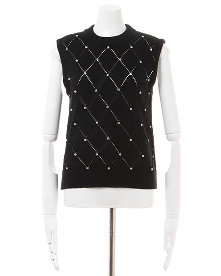 INGNI(イング) ラインストーンノースリニット クロ