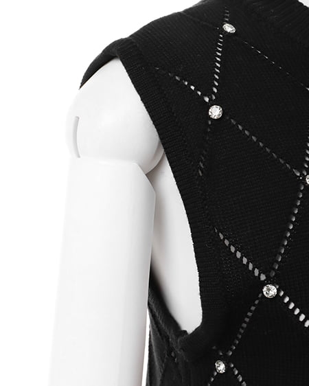 INGNI(イング) ラインストーンノースリニット クロ