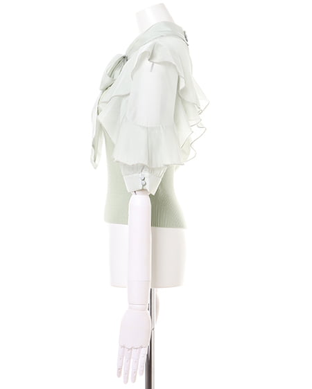 INGNI(イング) 袖フリルボウタイブラウス/ドッキングニット ミントグリーン
