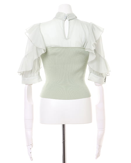 INGNI(イング) 袖フリルボウタイブラウス/ドッキングニット ミントグリーン