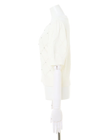 INGNI(イング) ラインストーン半袖ニット オフホワイト