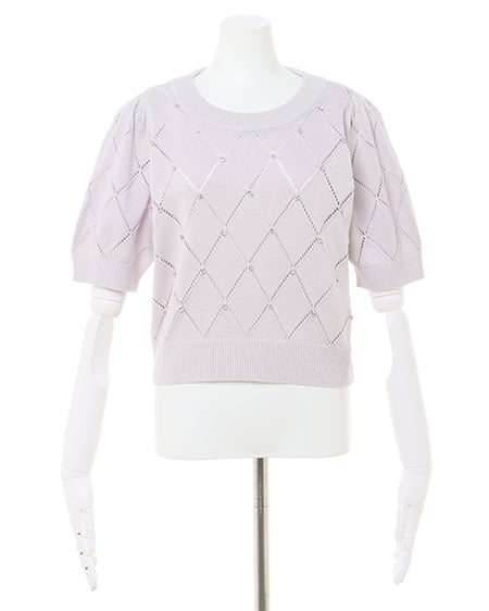 INGNI(イング) ラインストーン半袖ニット グレージュ