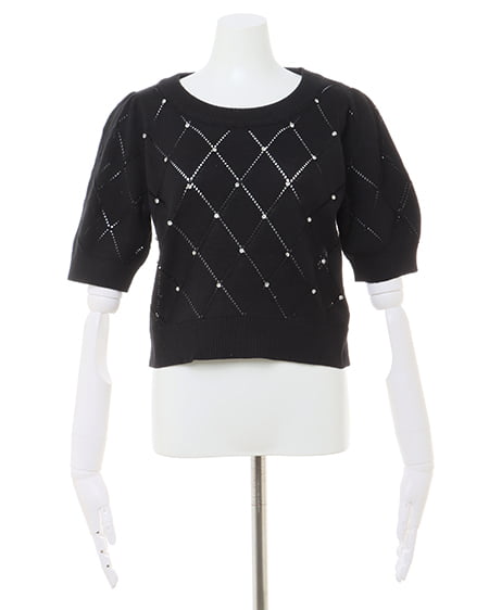 INGNI(イング) ラインストーン半袖ニット クロ