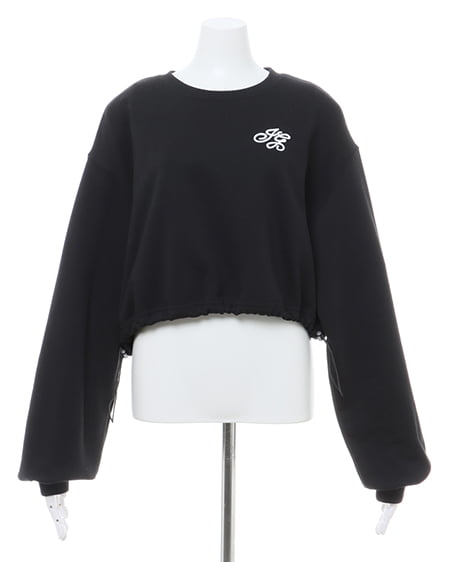 INGNI(イング) 裾ドロスト胸ロゴショートスウェットトップス クロ